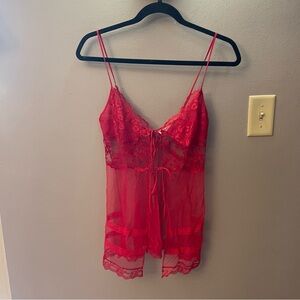 Vintage Y2K Victoria’s Secret lace and silk tie front babydoll top